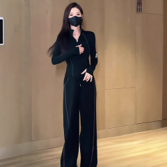 运动套装女时尚洋气时髦春装2025新款黑色显瘦修身卫衣两件套女装