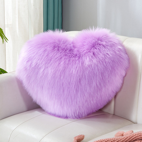 Love pillow, heart-shaped plush pink imitation wool living room sofa girl gift cute cushion bedside pillow
