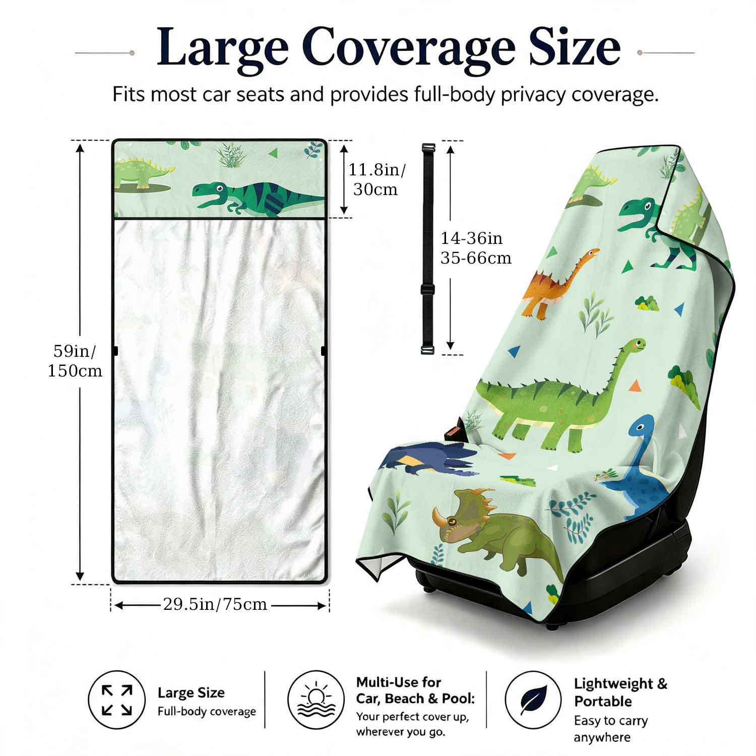 Printed bath towel and car seat cover 2-in-1, ultra-fine fiber outdoor beach and car dual-use universal seat cushion