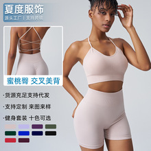 夏度速干运动内衣套装女中高强度健身短裤美背细肩带瑜伽服套装