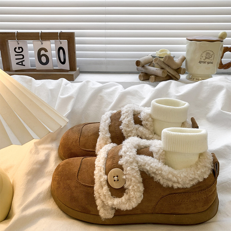 复古厚底全包毛毛勃肯鞋女款2025新款秋冬外穿保暖棉鞋加绒雪地靴