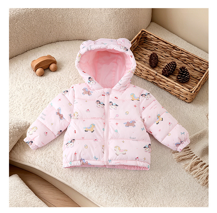 Chaqueta con Capucha Infantil con Dibujos de Fibra de Poliéster, Con Capucha, para Invierno