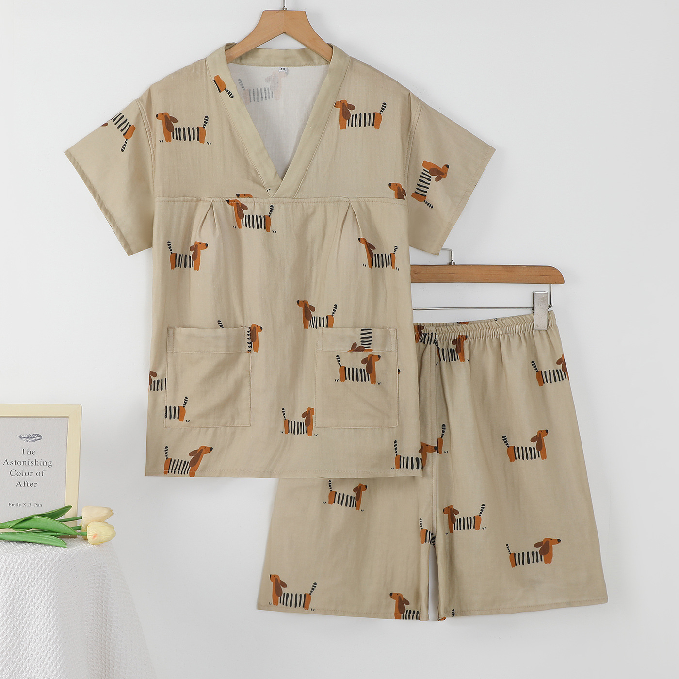 新款纯棉汗蒸服女带胸垫全棉双层纱家居服睡衣可爱柔软薄款桑拿服