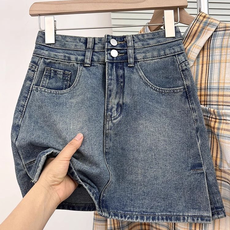 Retro summer fitted denim skirt