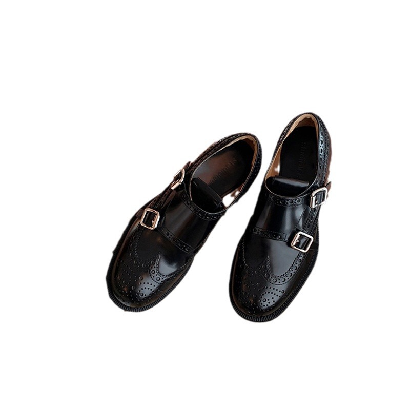 Grape Mom otoño e invierno nuevos zapatos de cuero retro de estilo británico exquisitos zapatos barrocos tallados zapatos de cuero Meng Ke mujeres