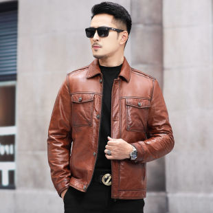 New first layer cowhide Haining genuine leather men's leather jacket youth casual coat fashionable autumn and winter lapel short