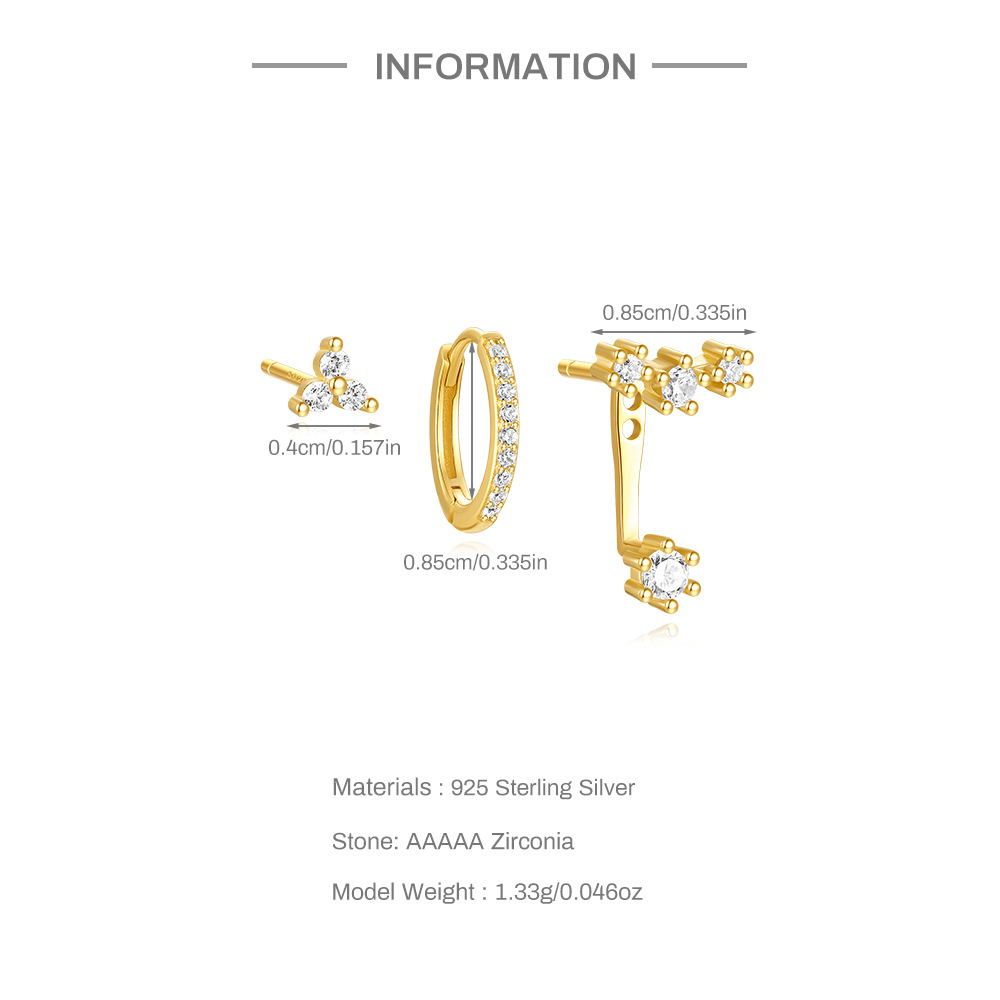 4g Weight 925 Sterling Silver Ear Needle Material Zircon Inlay Material Earrings Classification 1 Set Quantity Holiday, Daily Occasion 925 Sterling Silver Material Geometric Pattern Women's Gender Plating, Inlay Design Simple Style Style 1 Set 925 Sterling Silver Zircon Geometric Earrings 4