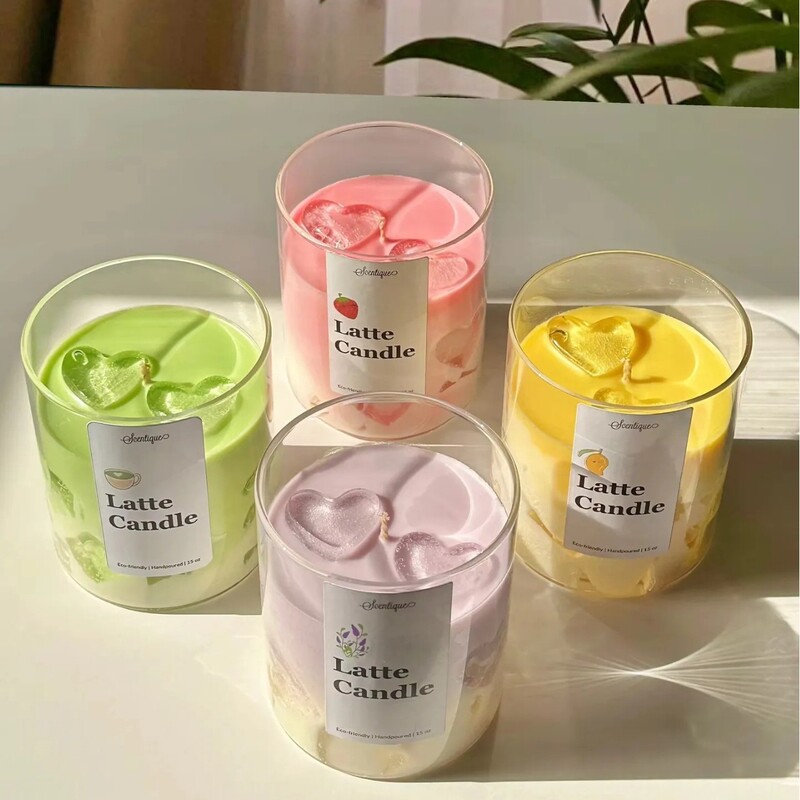 抹茶アイスコーヒーの香りのキャンドル、高級ガラスカップ、フルーツゼリーワックス、家庭用ホリデー記念品、香りのキャンドル|undefined