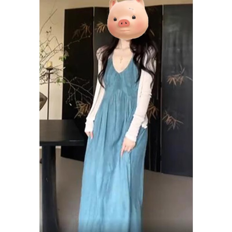Yujie High-end V-neck Strap dress Children's Summer 2025 New Seaside Vacation Waist French Dress
