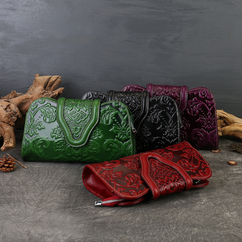 2025 New Retro Embossed Evening Clutch Bag Luxury Genuine Leather Handbag For Evening Gowns And Cheongsam Banquet Underarm Bag - Thumbnail 2