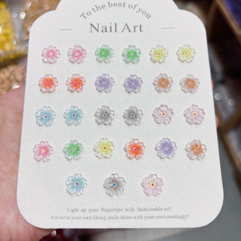 Ice-Clear Five-Petal Cherry Blossom Nail Art Decorations, Sweet and Fresh Gradient Smudged Pure Desire Style Nail Art Decoration Crystal Flowers Ice-Clear Five-Petal Cherry Blossom Nail Art Decorations, Sweet and Fresh Gradient Smudged Pure Desire Style Nail Art Decoration Crystal Flowers