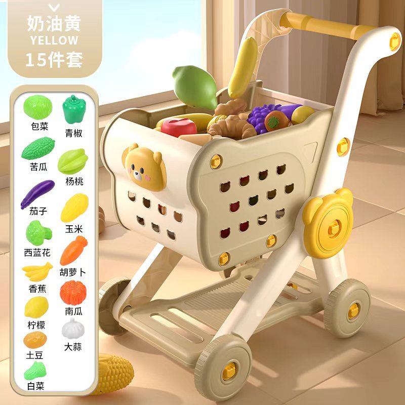 Carrito de compras juguetes para bebés pequeños carritos de mano para niños en casa Fruit Chopper Supermercado para niños y niñas cocina para niños