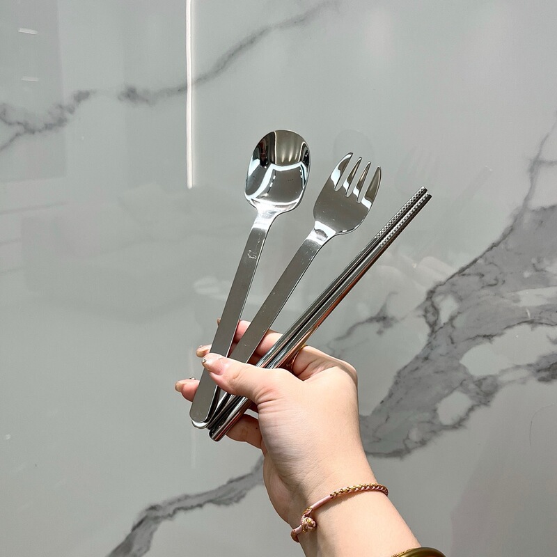ステンレス鋼のポータブル食器箸スプーンフォーク学生旅行箸スプーンフォーク 3 点セット 304 素材収納ボックス|undefined