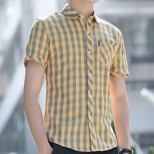 Men's Striped Short-Sleeve Shirt 2024 Summer Thin Business Professional Checkered Stylish Trendy Casual Inner Shirt