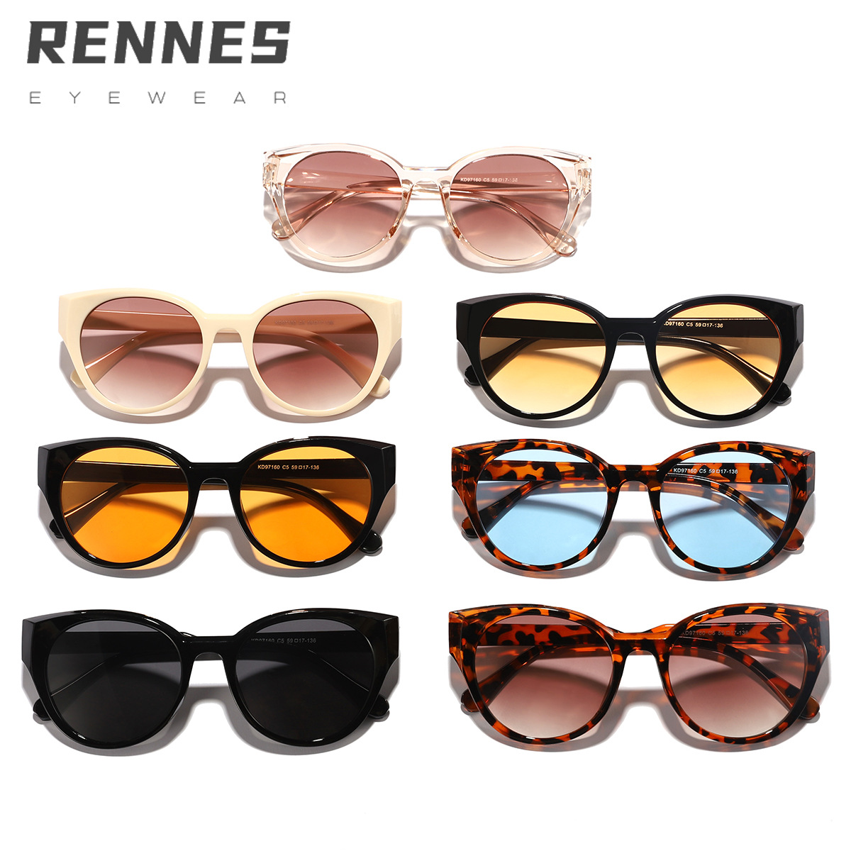 2024 nuevo europeo y americano gran marco redondo ojo de gato moda todo-fósforo gafas de sol moda personalizada gafas de sol