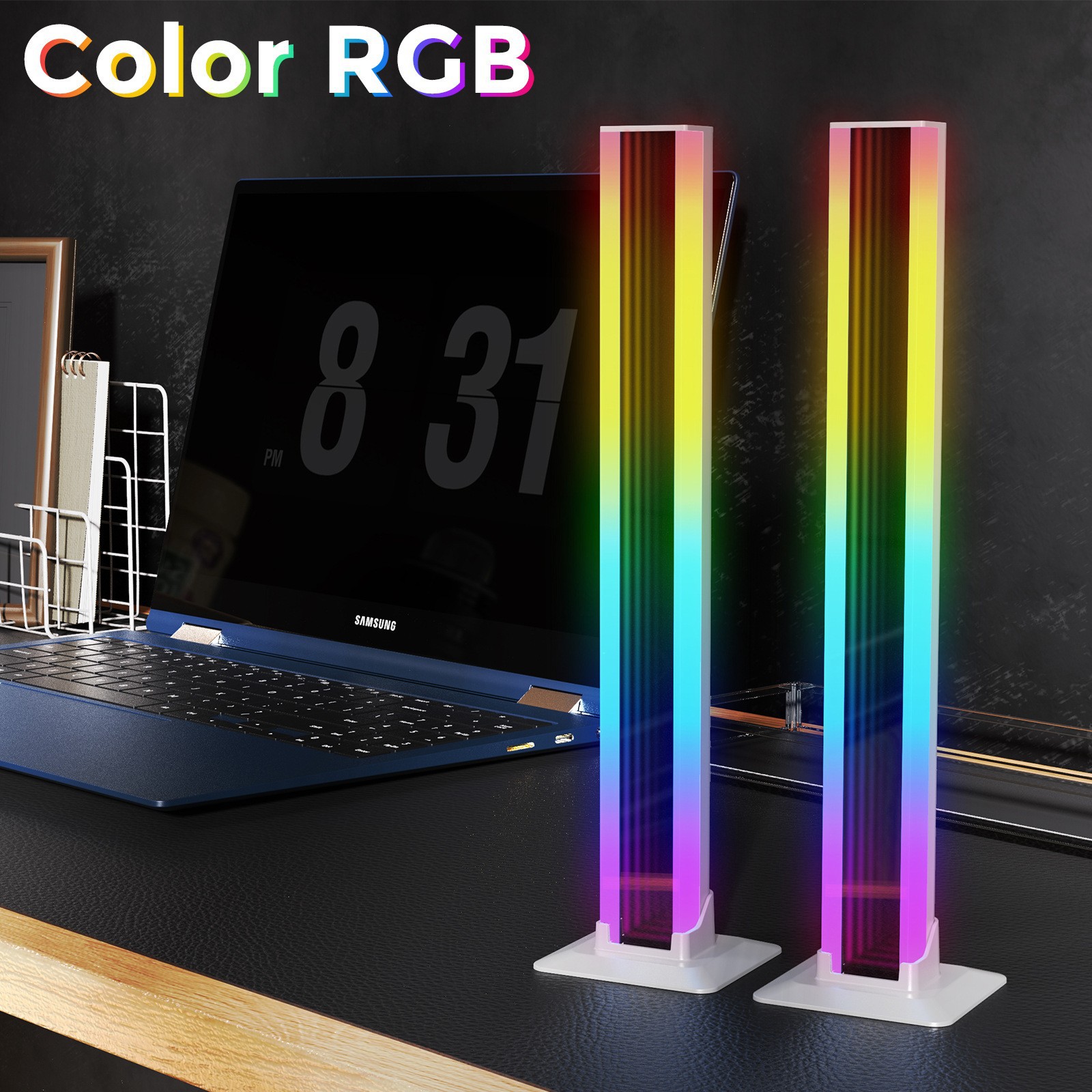Luz ambiental LED de escritorio con espejo en capas, RGB, colorida, Bluetooth, para juegos, deportes electrónicos, lámpara de ambiente con sonido activado, lámpara de escritorio moderna.