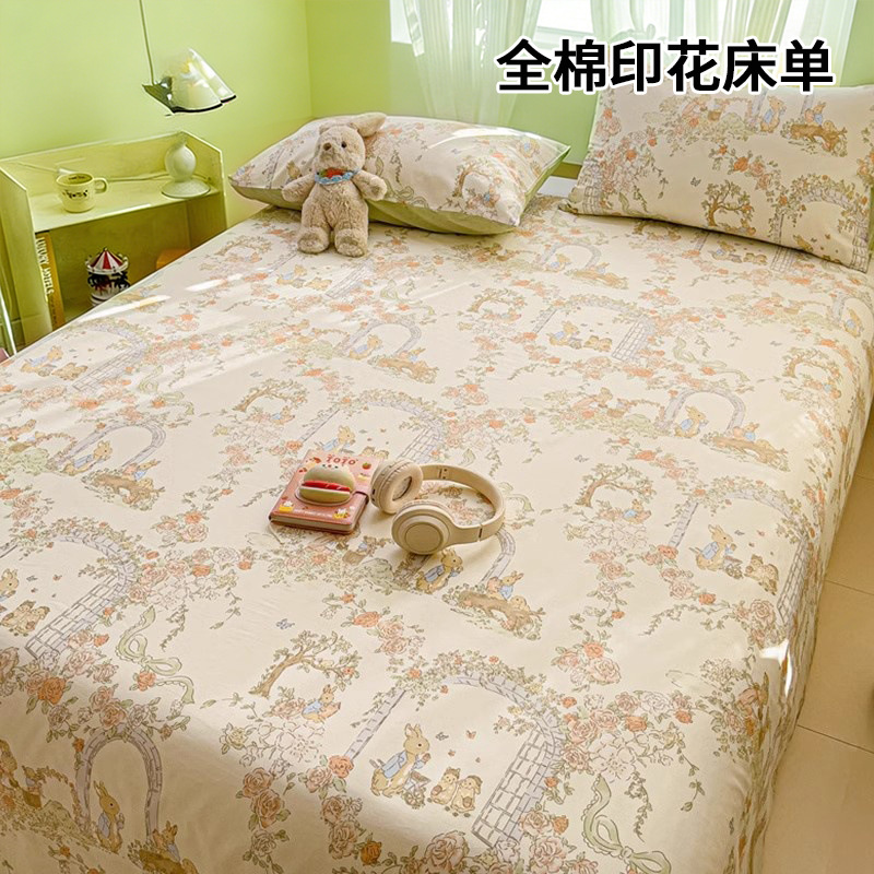 Temporada de apertura sábana de algodón puro de dibujos animados fresco pieza individual 100 edredón floral de algodón juego de tres piezas de funda de almohada de dormitorio individual