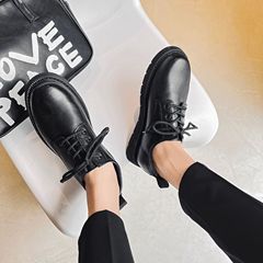 Summer and Autumn Men's Leather Shoes SGS Trendy New Round Toe Cowhide British Style Black Low Top Martin Shoes Leisure Men's Shoes