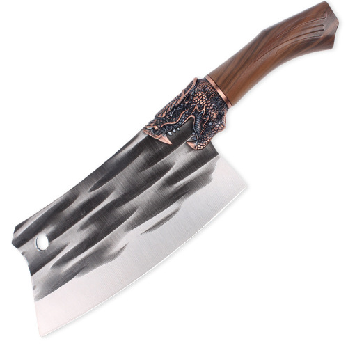 Hammered forging chef knife with exquisite dragon handle, bone-cutting kitchen knife for home and hotel use, dual-purpose chopping and slicing knife
