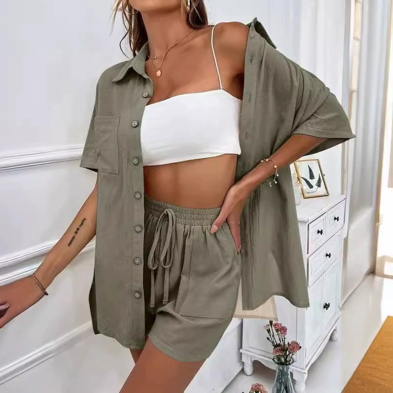 (Cross-border trading), модные шорты, комплект, рубашка для отдыха, европейский стиль, oversize, с коротким рукавом