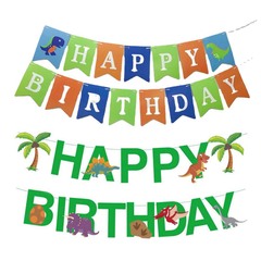跨境恐龍派對裝飾熱帶恐龍生日拉旗拉花派對布置恐龍生日橫幅