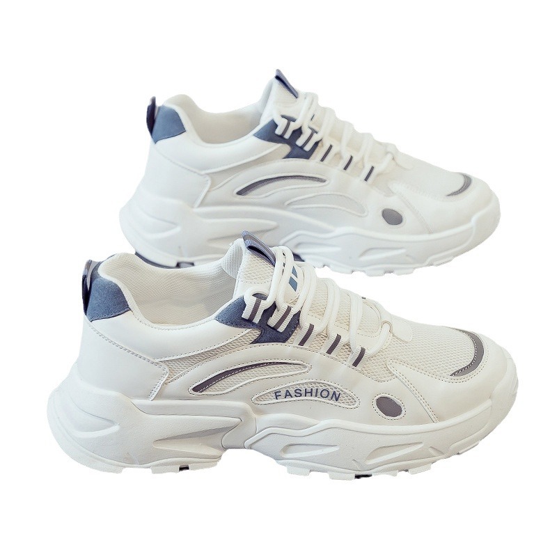 2024 Nouvelles chaussures de sport décontractées respirantes en maille pour hommes, chaussures de course rehaussantes, petites chaussures blanches à la mode pour papa_voghion.com
