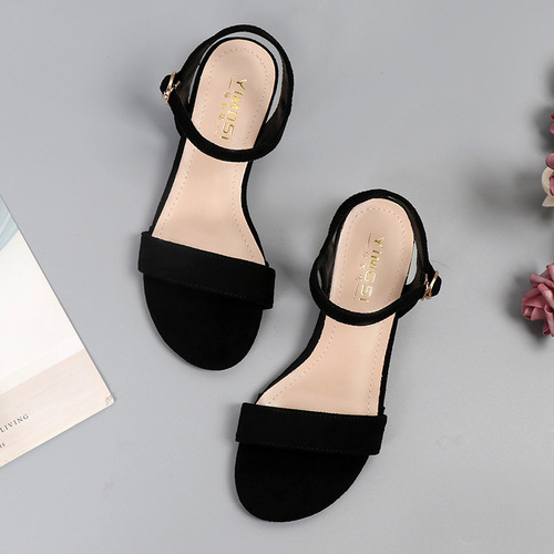Sandals 2024 New Summer Women's Flat Black Plus Size 42 Roman Strap 41 Low Heel 40 Wide Foot 43
