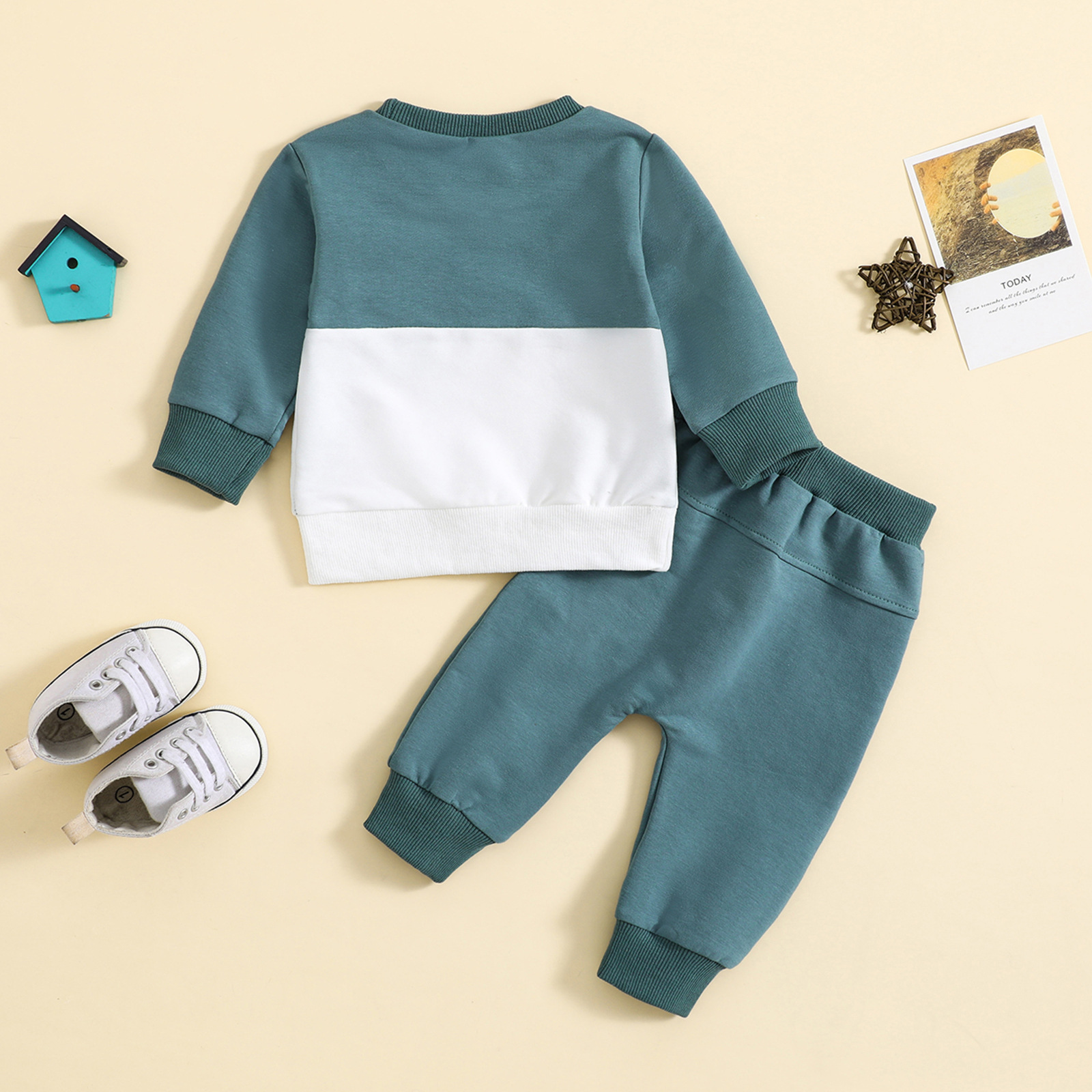 Baby clothing boy's suit Children's new autumn and winter color matching round neck long sleeve pants suit_voghion.com