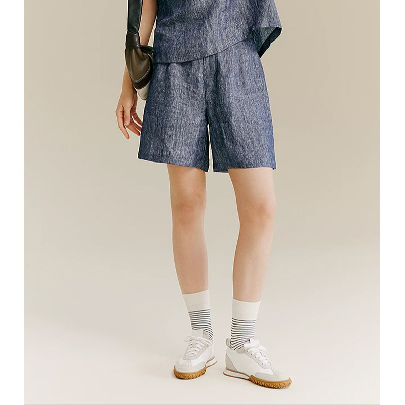 【Ten*Order】100% Linen Vintage Simple Style Versatile High-Waisted Casual Wide-Leg Shorts Commuter Straight Pants