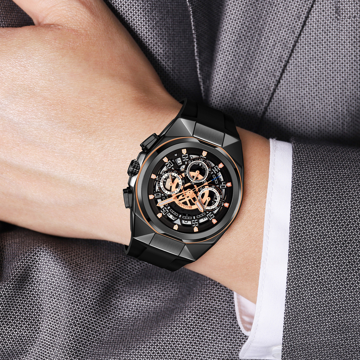 Momento de belleza para hombres cronógrafo multifuncional silicona calendario impermeable relojes de pulsera relojes de cuarzo puntos transfronterizos al por mayor