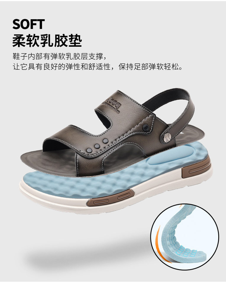 Dép sandal nam hở ngón đế mềm thoáng khí đi biển — 55199 Màu đen, 55199 màu xám chi tiết 8