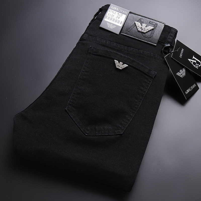 Korean version of 2021 spring and summer Tide brand new jeans male black stretch slim foot straight trousers