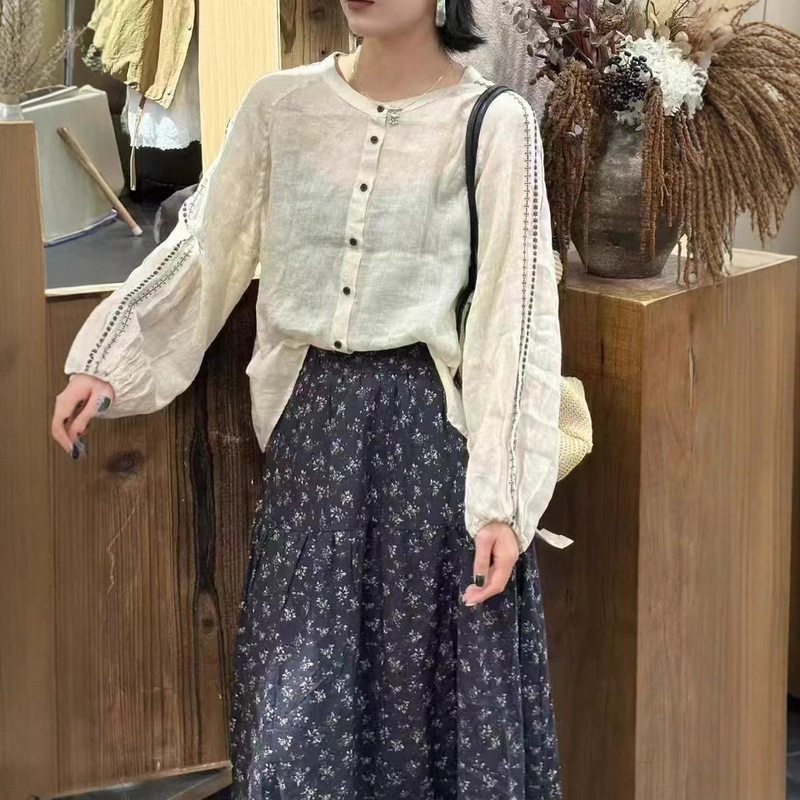 Nami Dress 2025 Spring and Summer New high quality Designer Korean 100 Pure Ramie Top Shirt