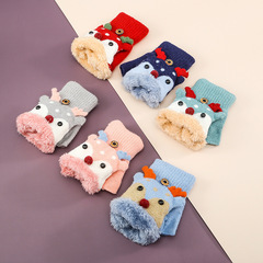 Children's Princess Thicken Fleece Mittens for Girls, Warm Half-Finger Cute Cartoon Baby Winter Gloves