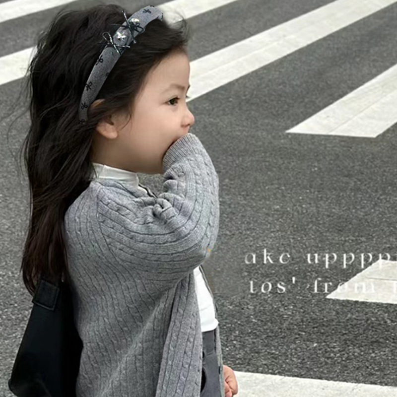 Corea del Sur, cabello de onda gris para niños, arco de arco, adornamiento de cabello de alto nivel, bandana de cabello, banda de cabello