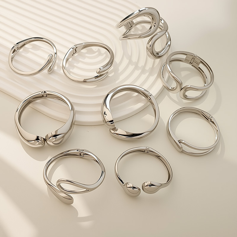 欧美跨境夸张轻奢光面手镯  个性不规则金属条纹开口手环饰品批发