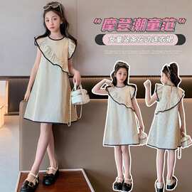 北疆狼女童连衣裙夏季2026新款女大童时髦条纹背心裙儿童夏装无袖