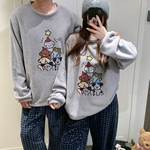 新款冬季情侣睡衣女米粒绒加厚保暖圆领长袖长裤可外穿家居服套装