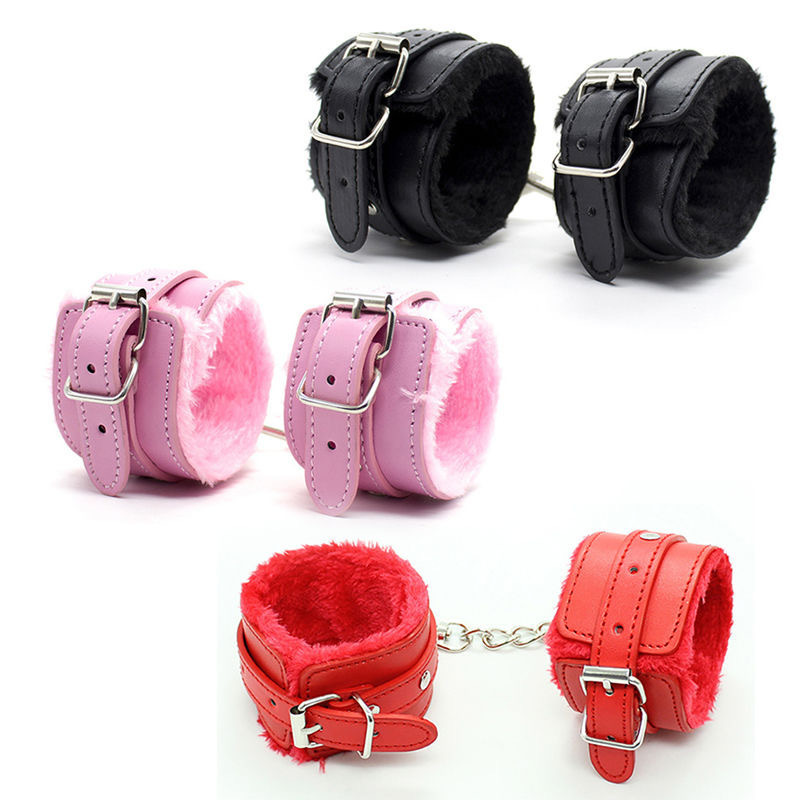 Plush Leather Flirt Handcuffs, 25 cm Red Binding Teaser for Adults — detail image 1
