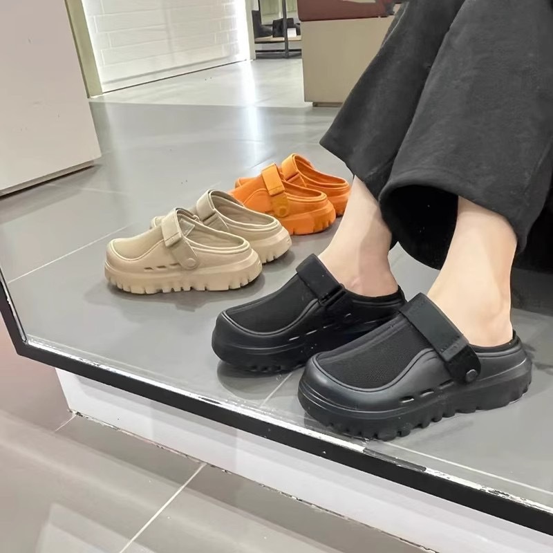 Media pantuflas Baotou de altura de suela gruesa, ropa exterior de mujer, primavera y verano de 2025, nuevos deportes y ocio, sandalias de playa de un pie