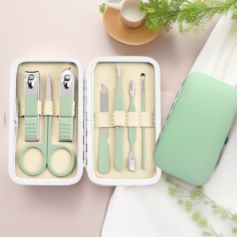 Stainless Steel Nail Clipper Set Matcha Green Nail Scissors 18-Piece Set Manicure Tools Full Set of Nail Clippers Portable