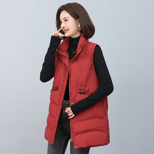 Casual plus size Loose Collar Mid-length Down Vest 2024 Winter New Women's Western Style Slimming Middle-aged Vest