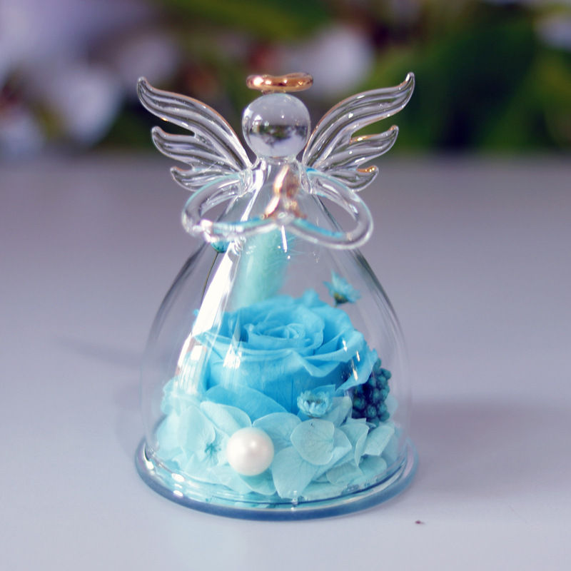 Comercio electrónico transfronterizo cubierta de vidrio flor eterna angelito rosa eterna Navidad regalo del día de San Valentín cubierta de vidrio decoración