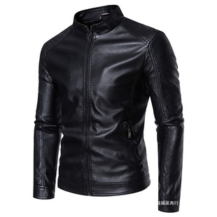 The New Retro Cross-Border Leather Jacket in 2025 Has a Stylish Stand-Up Collar and Shows Off the Cool and Handsome Style of Men (Cross-Border