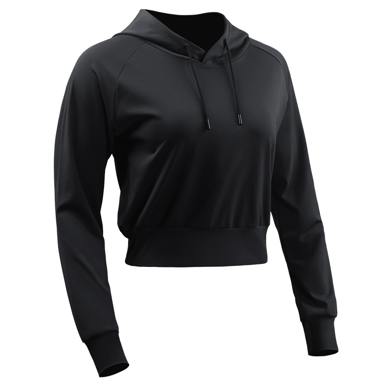 Casual de manga larga con capucha suéter expuesto ombligo ropa de entrenamiento de las mujeres al aire libre correr yoga deportes ropa delgada F8077