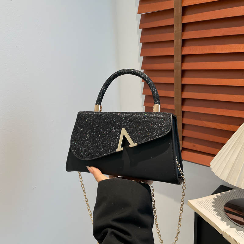 Bolso femenino transfronterizo simple europeo y americano 2025 nuevo bolso de cena de moda en forma de V de moda bolso de diamantes de imitación brillante de alto valor