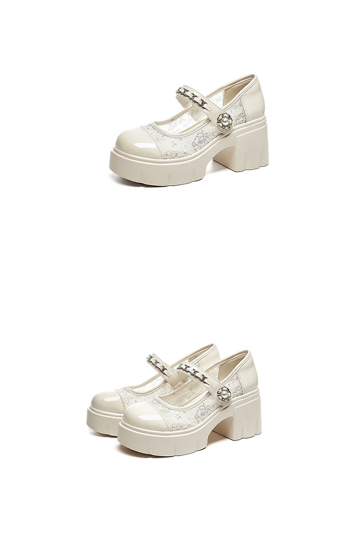 Giày Mary Jane nữ đế dày tăng chiều cao 8cm, gót vuông, lưới ren thoáng khí, miệng nông kiểu Pháp — 4625101369m màu, 4625101369 màu đen chi tiết 9