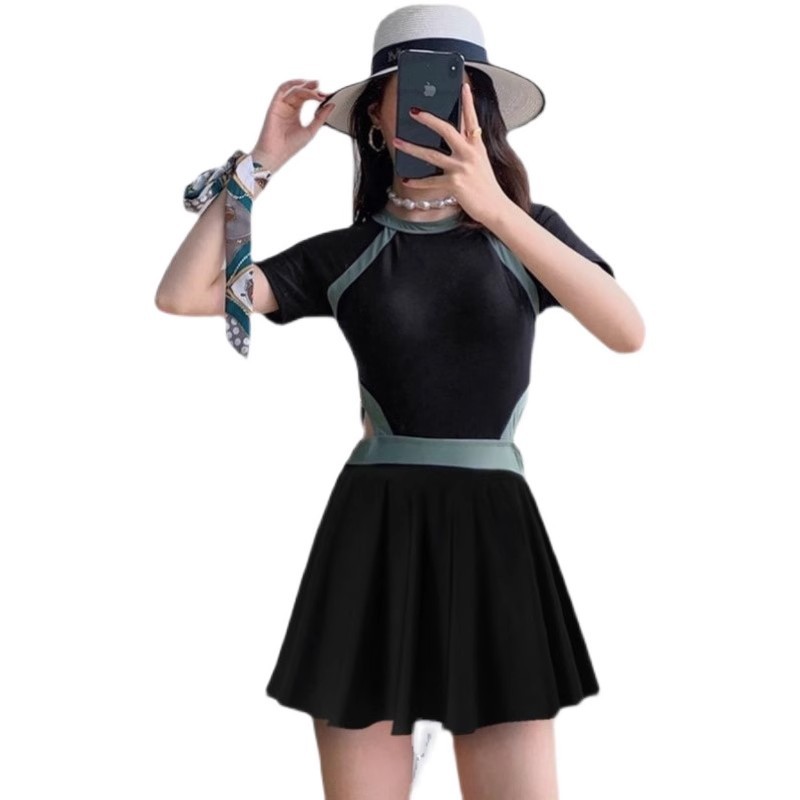 2025 nuevo traje de baño de verano para mujer, traje de baño de vacaciones con protector solar de manga larga de dos piezas de moda a juego de color a juego