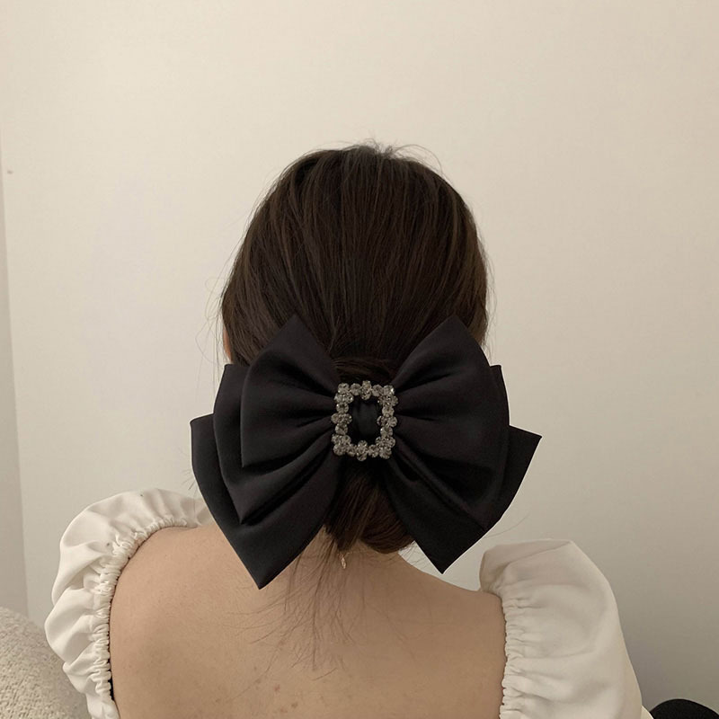 スクエアストーンの高級感! 蝶結びのリボンのヘアピンの女性の前髪は髪飾りの新型の黒色のトップを挟んで二重に挟みます。|undefined