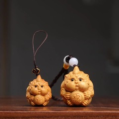 黃楊木雕招財進寶手把件貔貅抱球實木文玩中式轉運旺財胖嘟嘟皮丘